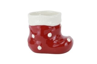 Gefäß Stiefel klein, rot/weiß, Keramik, 11,1x8,3x9,1cm