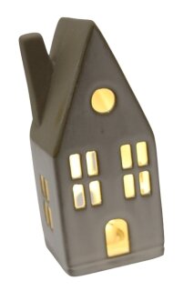 Haus mittel, m. LED, Porzellan, 6,2x6,2x14cm