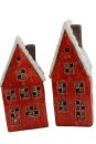 Haus rot, m. LED, 2-sort, Keramik, 6,2x5,2x15,9cm